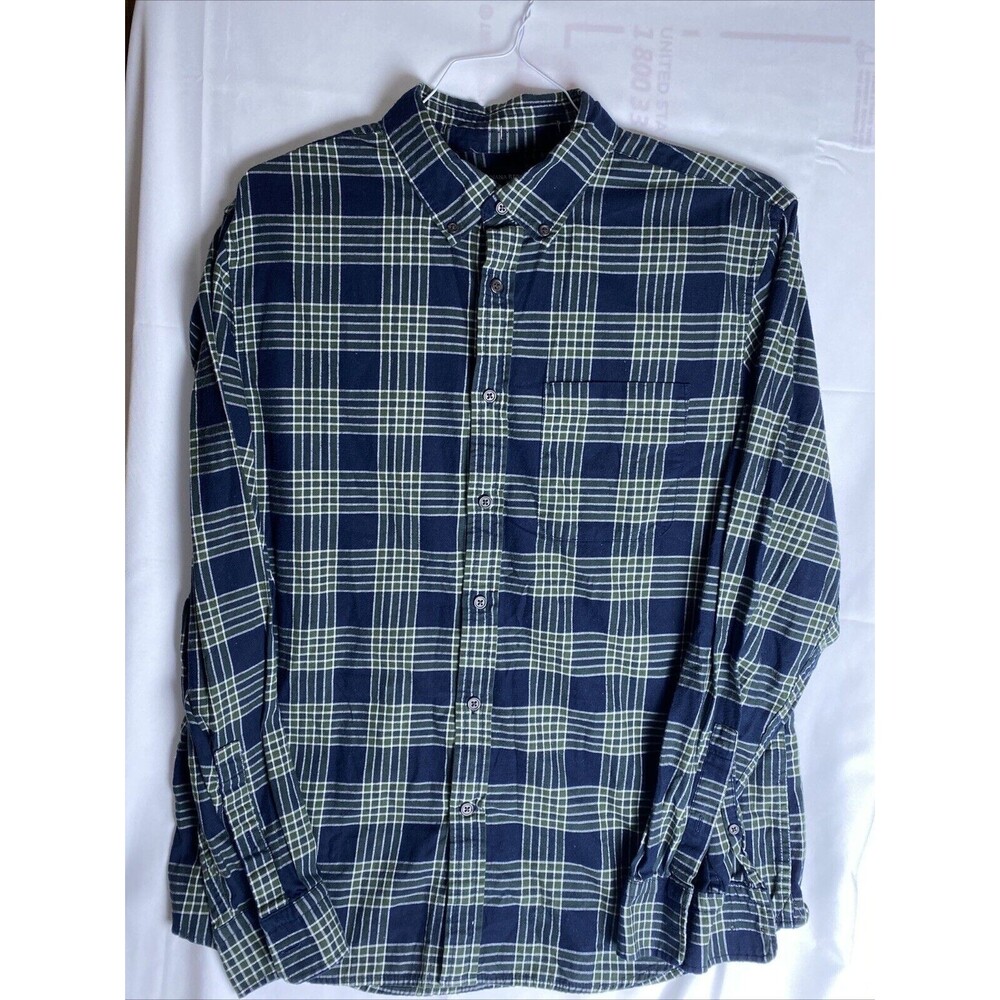 Banana Republic Men's Large Untucked 100% Cotton Plaid Flannel Shirt Button Down